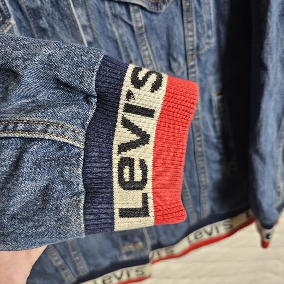 Levis Baggy Sport Tape Trucker Jean Jacket Womens Small Blue Denim - Picture 7 of 16